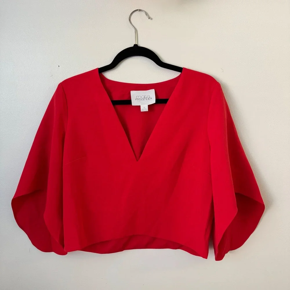 Anthropologie Mare Mare V-Neck Cape Blouse Women's Size Small Red - Picture 2 of 8
